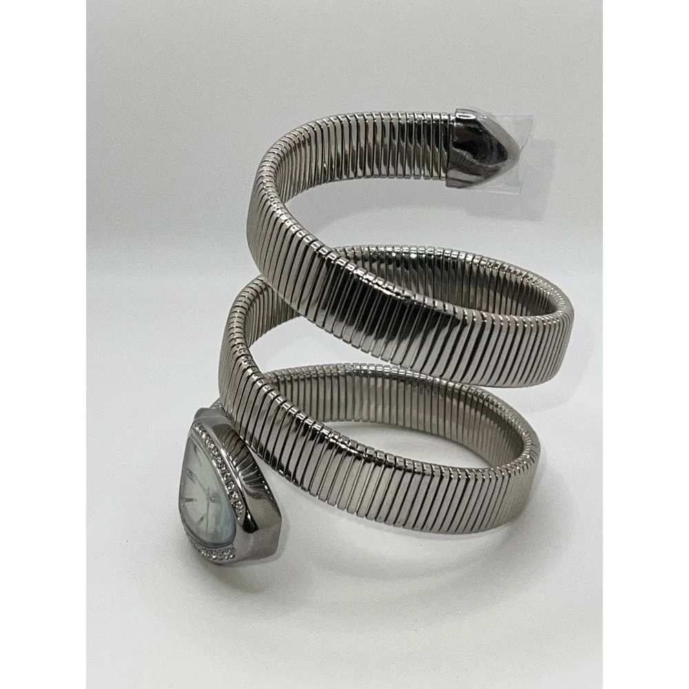 Silver‎ Tone Snake Coil Wrap Around Genoa Watch Rhinestone Bezel Elegant